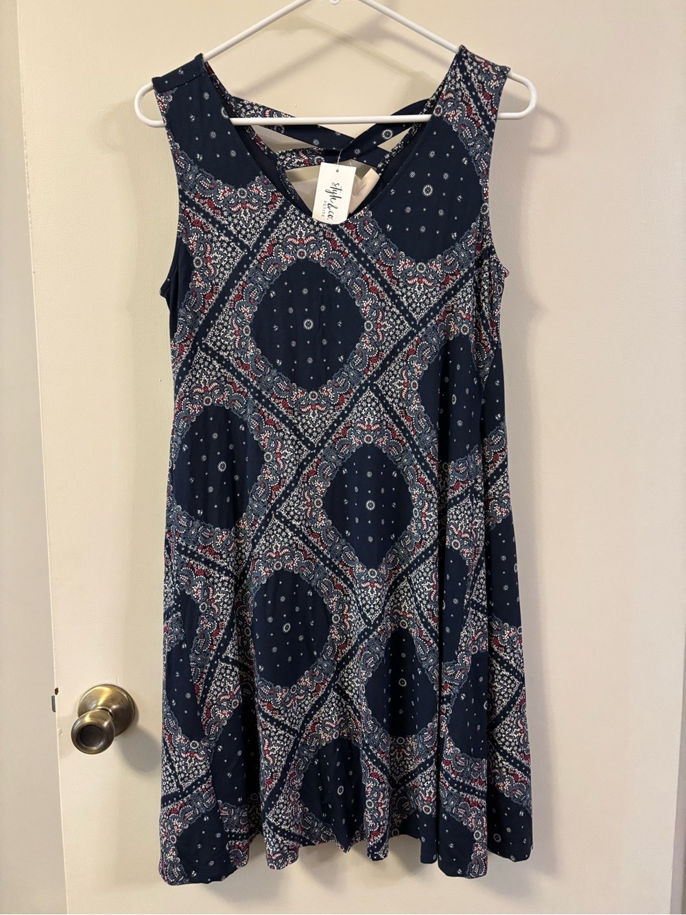 Style & Co. Navy Paisley-Print Crisscross Swing Mini Dress